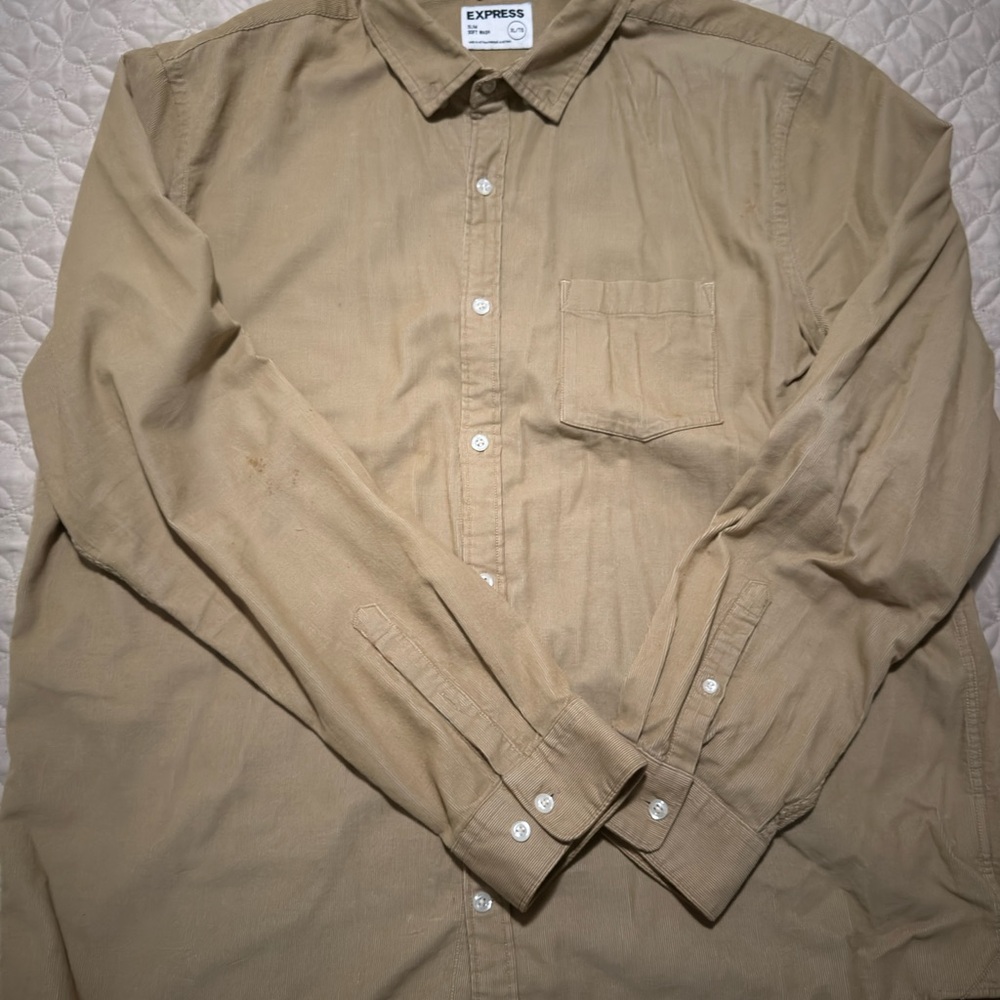 Express Tan Casual Button Down Shirt Lightweight